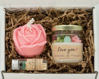Rose Love You Gift Box| Succulent Candle | Rose Shape Candle | Valentine Gift | Gift Box for Women | Girlfriend Gift | Gifts for Her |