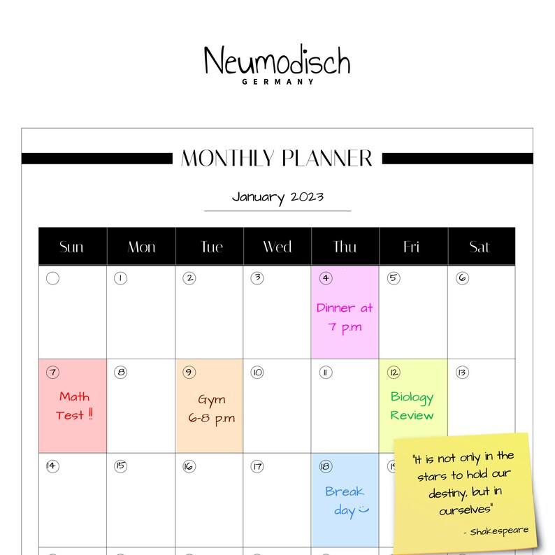 Printable Minimalist Monthly Planner Neumodisch - Etsy