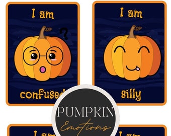 Printable Pumpkin Flashcards, Emotions Flashcards, Preschool Emotions Flashcards, Kindergarten Flashcards, Emotions