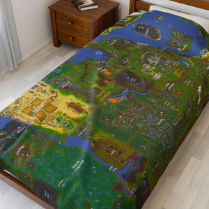 Runescape OSRS fluwelen pluche deken, Old School Rune Scape-kaart van Gielinor slaapkamerinrichting, videogameworp, extra zachte gamingdeken