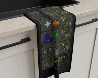 Max Stats OSRS (Old School RuneScape) Toalla de té / Decoración de cocina de jugador / Vintage Runescape coleccionable