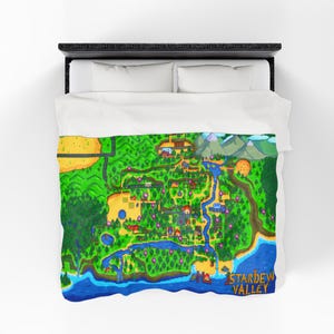 Stardew Valley pluche deken, gezellig gamercadeau voor hem of haar, fluwelen bankdeken, decor videogame pixelkaart, zacht gamingbeddengoed