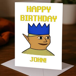 Gepersonaliseerde naam en feesthoed kleur Runescape Gnome Child verjaardagskaart, aangepaste OSRS 5 x 7 wenskaart, Old School feestmuts vieren