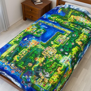 Kanto Region, Pokémon Map Samtstoff, Plüschdecke, weicher Gaming Überwurf, Gen 1 Nintendo Geschenk für Retro Gamer, Anime Dekor, 90er Jahre Nostalgie