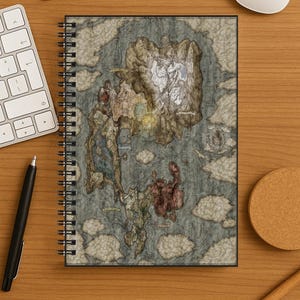 Elden Ring Map of the Lands Between Notebook, Dark Souls Bloodborne Soulslike Scribble Journal Notepad, Gamer Writing Pad Logbook A5 Jotter