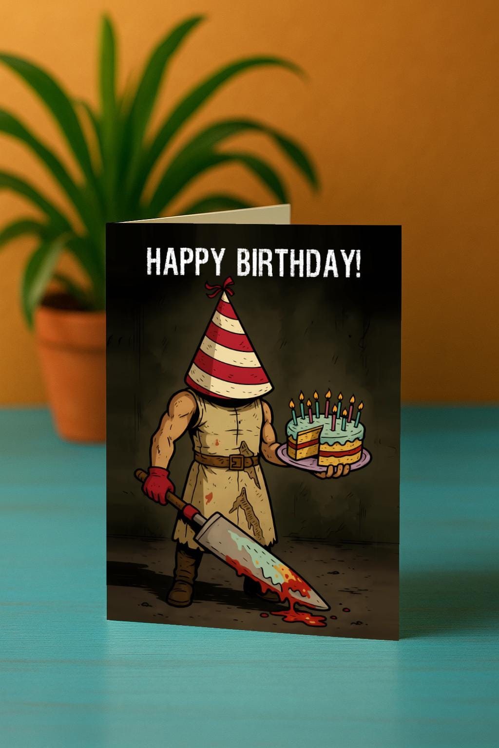 Pyramid Head Birthday Card, Horror Gamer Greeting Card, Creepy