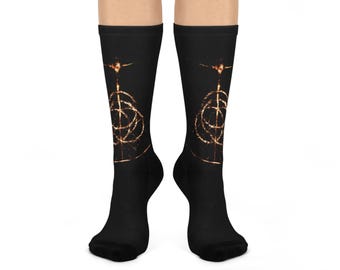 Elden Ring Socks Golden Order Symbol, Cushioned Crew Socks, FromSoftware Gamer Gift, Fantasy Geek Style, Tarnished Cosplay Accessory