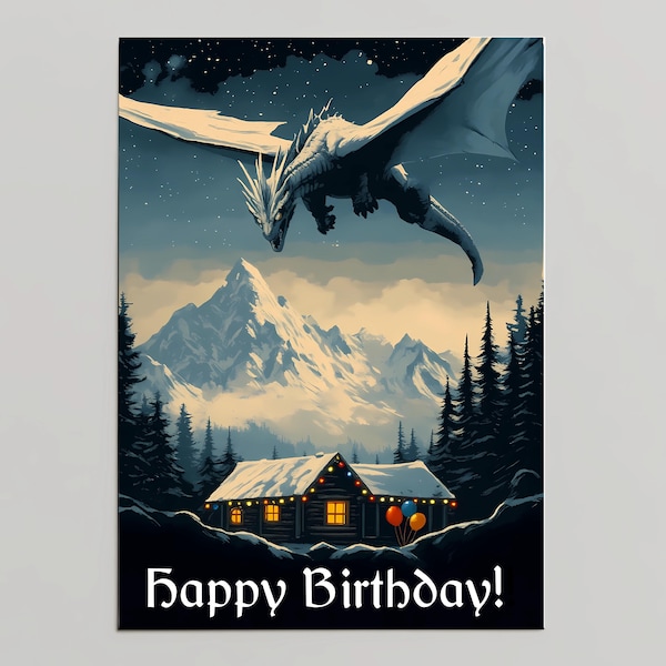 Skyrim Birthday Card, Elder Scrolls V Greeting, 5x7 Dragonborn Fantasy Postcard Wishes, Funny Gamer Party Gift Note, RPG Card for Him or Her