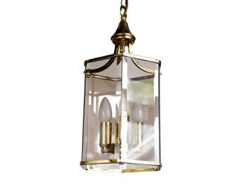 Lampe à Suspension Mid-Century vintage en Verre et Laiton par Holtkötter