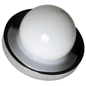 Vintage 1970s Flush Mount White Glass and Chrome Ceiling Light