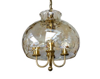 Lampe à suspension vintage vintage en verre et laiton