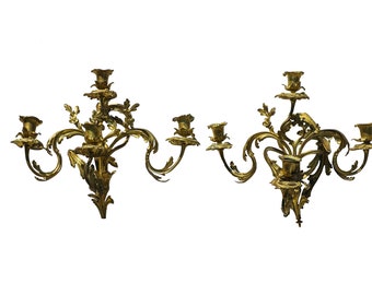 Paire de bougeoirs muraux baroques antiques en bronze