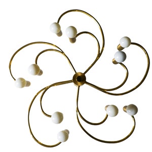 Vintage Mid Century Atomic Brass Swirl Ceiling Lamp by Vieleu