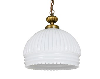 Vintage Mid Century White Glass & Brass Pendant Light by Kaiser Leuchten
