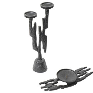 Set of 2 Vintage Brutalist Cast Iron Candle Holders