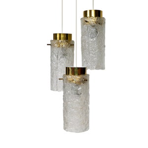 Vintage Mid Century Ice Glass Cascade Pendant Lamp by Hillebrand