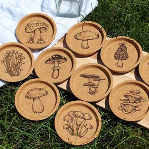 Mushroom Decor Cork Coaster Set, Mushroom Coasters, Cottagecore Decor, Cottagecore Mushroom Coasters