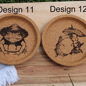 Frog and Toad Cork Coaster Set, Cottagecore Decor, Frog Coasters, Mushroom Decor image 9