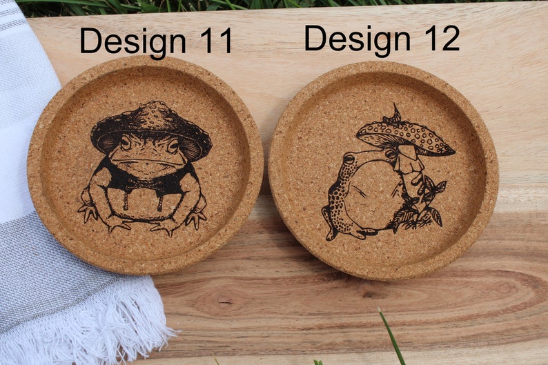 Frog and Toad Cork Coaster Set, Cottagecore Decor, Frog Coasters, Mushroom Decor image 9