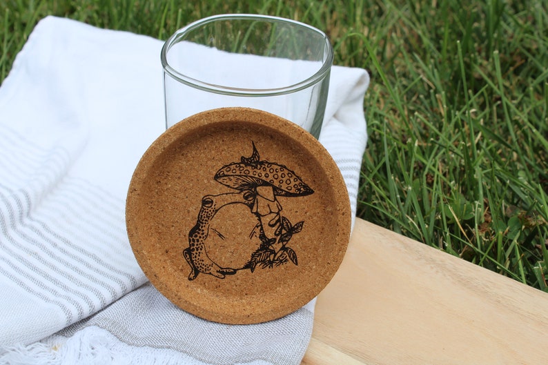 Frog and Toad Cork Coaster Set, Cottagecore Decor, Frog Coasters, Mushroom Decor image 4