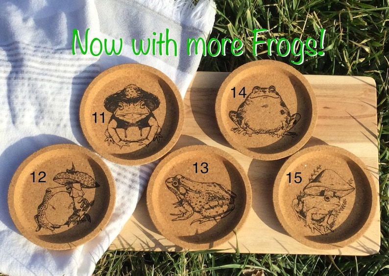Frog and Toad Cork Coaster Set, Cottagecore Decor, Frog Coasters, Mushroom Decor image 10