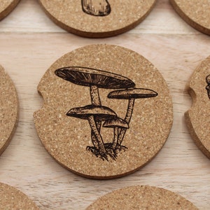 Mushroom Decor, Cork Car Coaster Set, Cup Holder Coasters, Cottagecore Decor, Cottagecore Mushroom Coasters