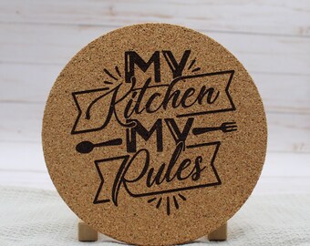 My Kitchen My Rules Cork Trivet, Engraved Housewarming Gift