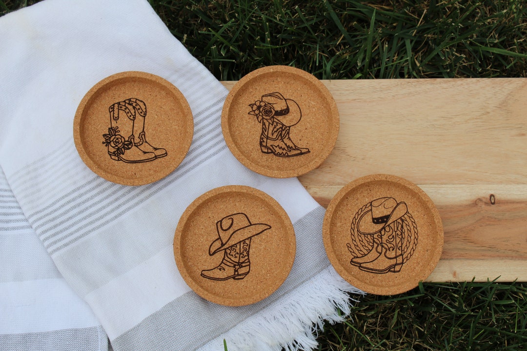 Vintage Cowboy Boots Cork Coaster Set Flower Boots Decor Etsy