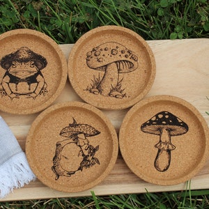 Frog and Toad Cork Coaster Set, Cottagecore Decor, Frog Coasters, Mushroom Decor image 6