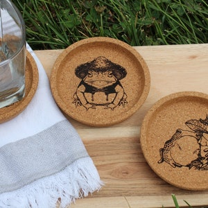 Frog and Toad Cork Coaster Set, Cottagecore Decor, Frog Coasters, Mushroom Decor image 5