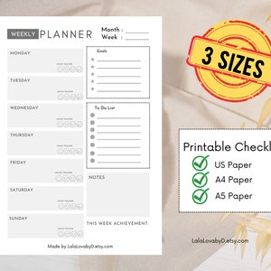 Weekly Planner pdf file for A4 A5 and US Letter size