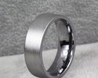 Pure Tantalum, Flat profile Wedding Ring, Sand Blast finish - 4 to 7mm widths, comfort fit, alternative metal, Free Inside Engraving