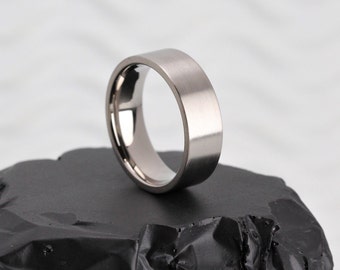 Titanium Flat, comfort fit wedding ring, Brushed finish - 4 to 7mm widths available FREE Resizing - Silver Titanium Free Inside Engraving