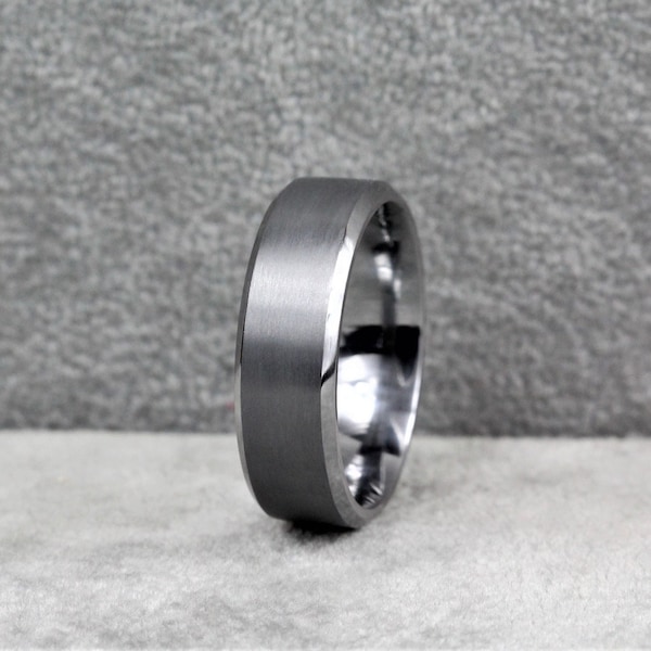 Tantalum wedding Ring Band, Bevelled Edges, Brushed/Matte and polished finish -  5 to 7mm width, Comfort fit - Free Inside Engraving!