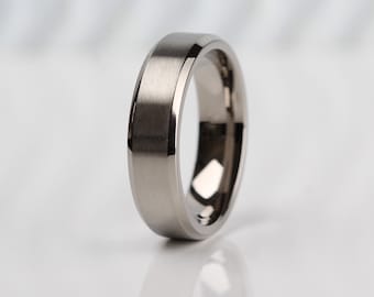 Titanium Bevelled Edge, minimalist comfort fit wedding ring band, Brushed centre finish - FREE Resizing - 5mm or 6mm Free Inside Engraving