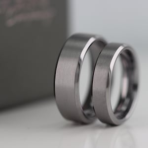 Tantalum Bevelled Edge, Comfort fit Wedding Ring Band Set, Couple Ring Set -FREE Resizing - 5 to 7mm widths - Free Inside Engraving!