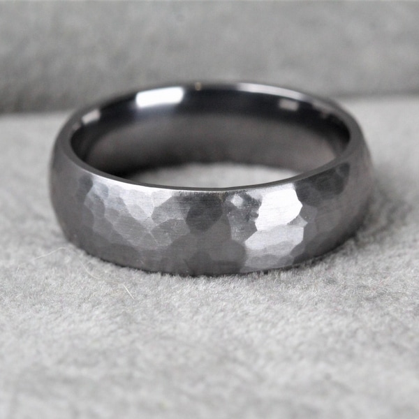 Tantalum, Hammered finish Wedding Ring, brushed, 99.9-% pure tantalum Court shape, Comfort fit Resizable-Slight Dome, Free Inside Engraving!