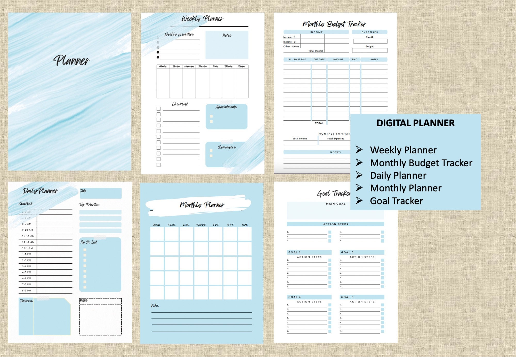 Digital Printable Planner With 5 Templates Monthly Daily Etsy