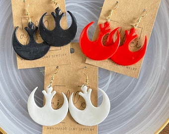 Star Wars Rebel Alliance Black Red White Handle Drop Handmade Polymer Clay Earrings Custom Colors Available