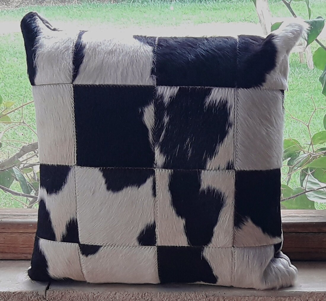 Coussin Peau de Vache, Oreiller Vache Naturelle, Cuir Véritable