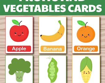 40 Tarjetas de Frutas y Verduras, Recursos de Aprendizaje Imprimibles para Actividades de Educación en el Hogar y Preescolar, Montessori, Descarga Instantánea.