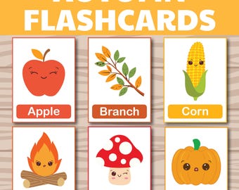 Tarjetas de vocabulario de otoño imprimibles, 20 tarjetas de vocabulario de otoño en PDF, aprendizaje preescolar Montessori, actividades para niños y decoración del aula.
