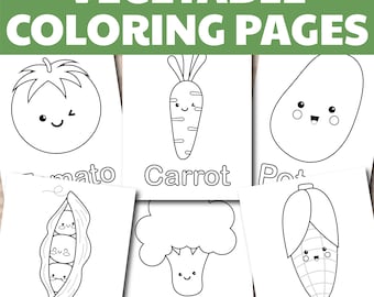 Páginas para colorear de verduras, libro para colorear de verduras para niños, materiales Montessori para la educación en el hogar, hoja de trabajo para colorear verduras, descarga instantánea