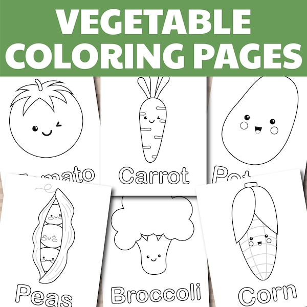 Vegetable Coloring Pages, Vegetable Coloring Book for Kids, Homeschool Montessori materials, Vegetables Coloring Worksheet, Instant Download