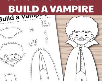 Manualidad de Halloween para niños: construye un vampiro, plantilla imprimible de Drácula, actividad de recortar y pegar, proyecto de arte espeluznante con muñecos de papel.