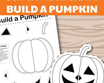 Manualidad de Halloween para niños: construye una calabaza, plantilla imprimible, actividad de recortar y pegar, divertido proyecto de arte de Halloween.