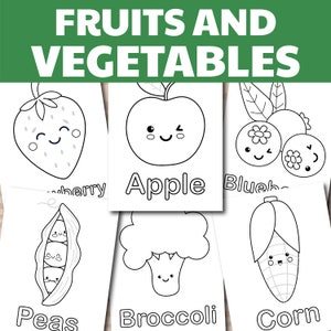 Paquete de páginas para colorear de frutas y verduras, páginas para colorear de verduras, páginas para colorear de frutas, hojas para colorear para niños, descarga instantánea.