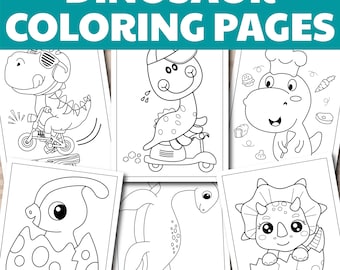 Dibujos de dinosaurios para colorear para niños, Hojas para colorear de dinosaurios, Juego de 20, Hojas para colorear de dinosaurios, Libro para colorear de dinosaurios, Descarga instantánea