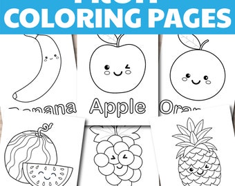 Páginas para colorear de frutas, libro para colorear de frutas para niños, frutas lindas, ideal para enseñar frutas, hoja de trabajo para colorear de frutas, descarga instantánea.