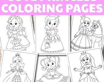 Easy and Cute Princess Coloring Pages, Kawaii Coloring Pages, Magical Illustrations for Kids, Simple Bold Coloring for Girls.